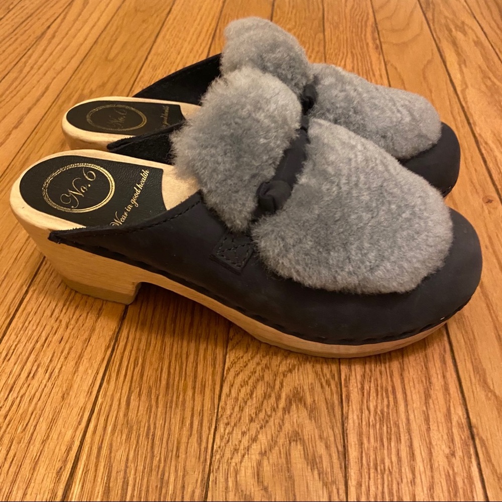 No. 6 Fur Slide Clog, sz 37 US6